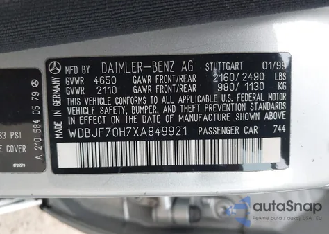 1999 Mercedes-Benz E 430 z USA, uszkodzony, nr VIN WDBJF70H7XA849921